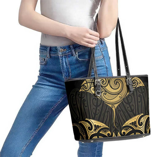 Gold Black New Zealand Manta Ray Leather Tote Bag Aotearoa Maori Haehae - Aussie Hoodie
