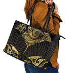 Gold Black New Zealand Manta Ray Leather Tote Bag Aotearoa Maori Haehae - Aussie Hoodie