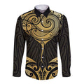 Gold Black New Zealand Manta Ray Long Sleeve Button Shirt Aotearoa Maori Haehae - Aussie Hoodie