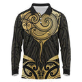 Gold Black New Zealand Manta Ray Long Sleeve Polo Shirt Aotearoa Maori Haehae - Aussie Hoodie