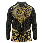 Gold Black New Zealand Manta Ray Long Sleeve Polo Shirt Aotearoa Maori Haehae - Aussie Hoodie