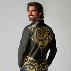Gold Black New Zealand Manta Ray Long Sleeve Polo Shirt Aotearoa Maori Haehae - Aussie Hoodie