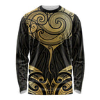 Gold Black New Zealand Manta Ray Long Sleeve Shirt Aotearoa Maori Haehae - Aussie Hoodie