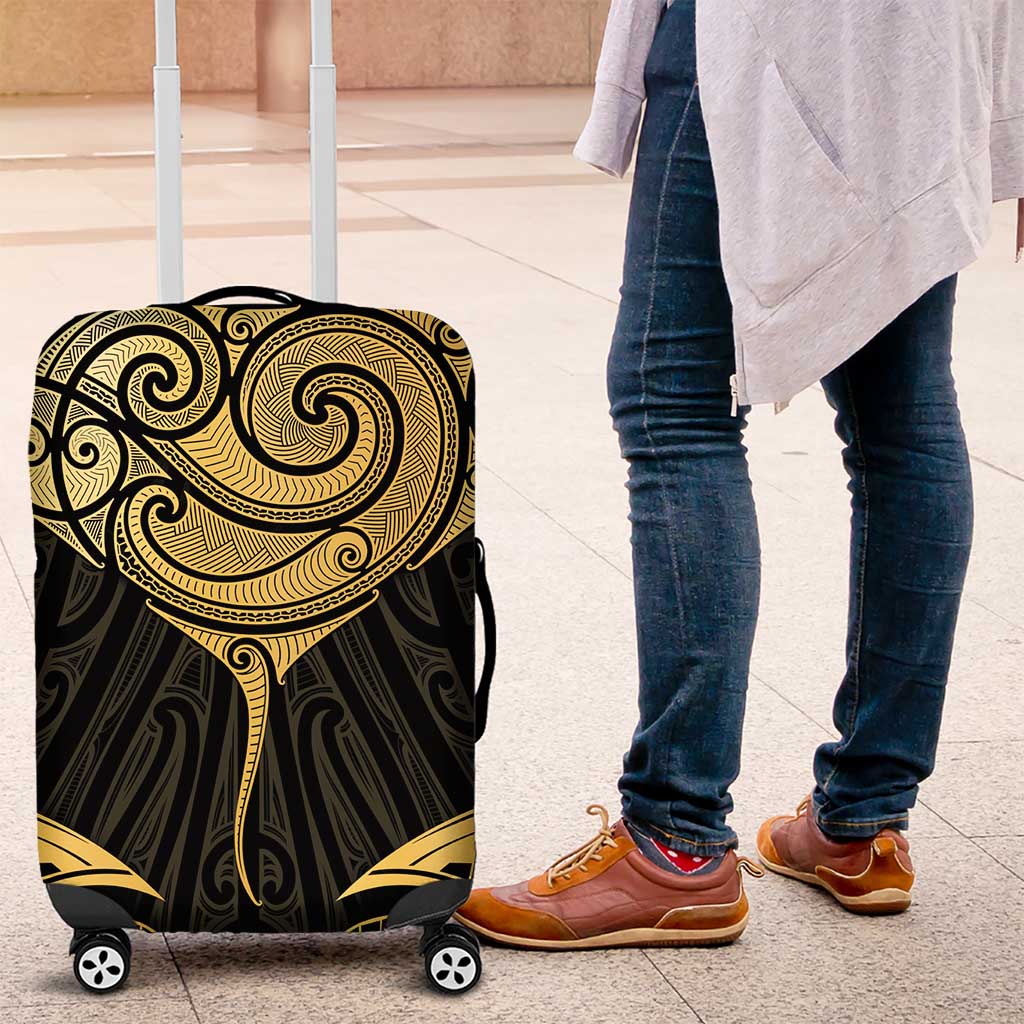 Gold Black New Zealand Manta Ray Luggage Cover Aotearoa Maori Haehae - Aussie Hoodie