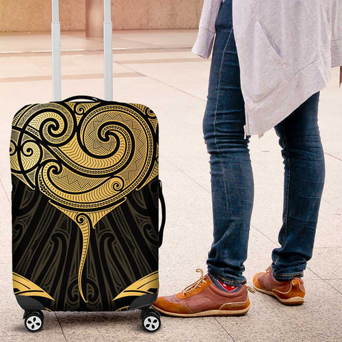 Gold Black New Zealand Manta Ray Luggage Cover Aotearoa Maori Haehae - Aussie Hoodie