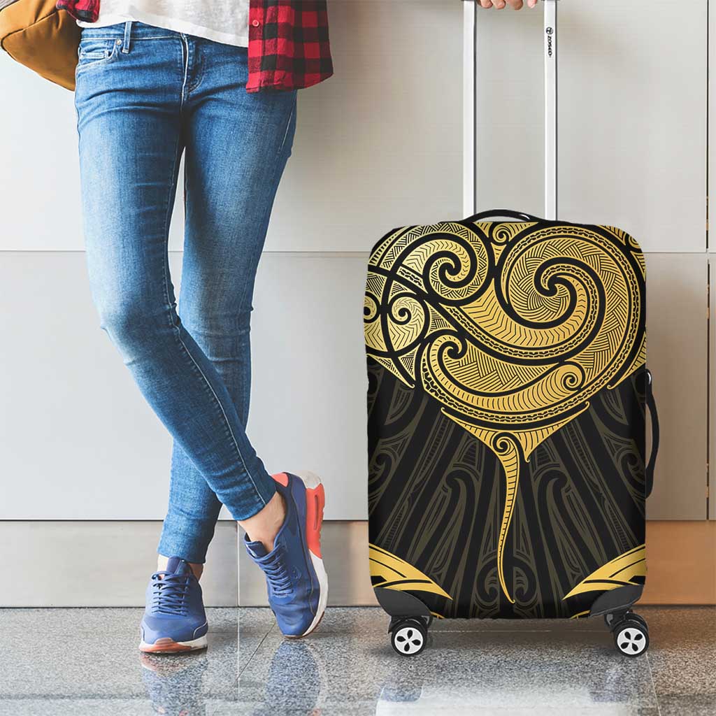 Gold Black New Zealand Manta Ray Luggage Cover Aotearoa Maori Haehae - Aussie Hoodie
