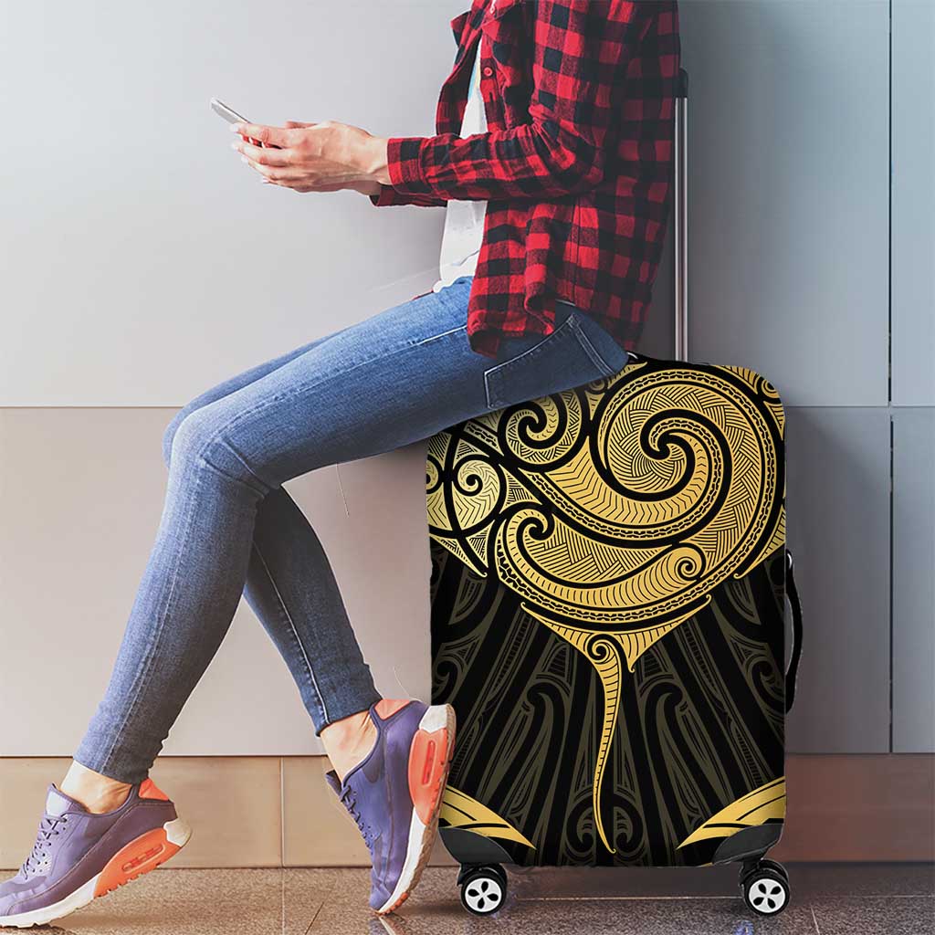 Gold Black New Zealand Manta Ray Luggage Cover Aotearoa Maori Haehae - Aussie Hoodie