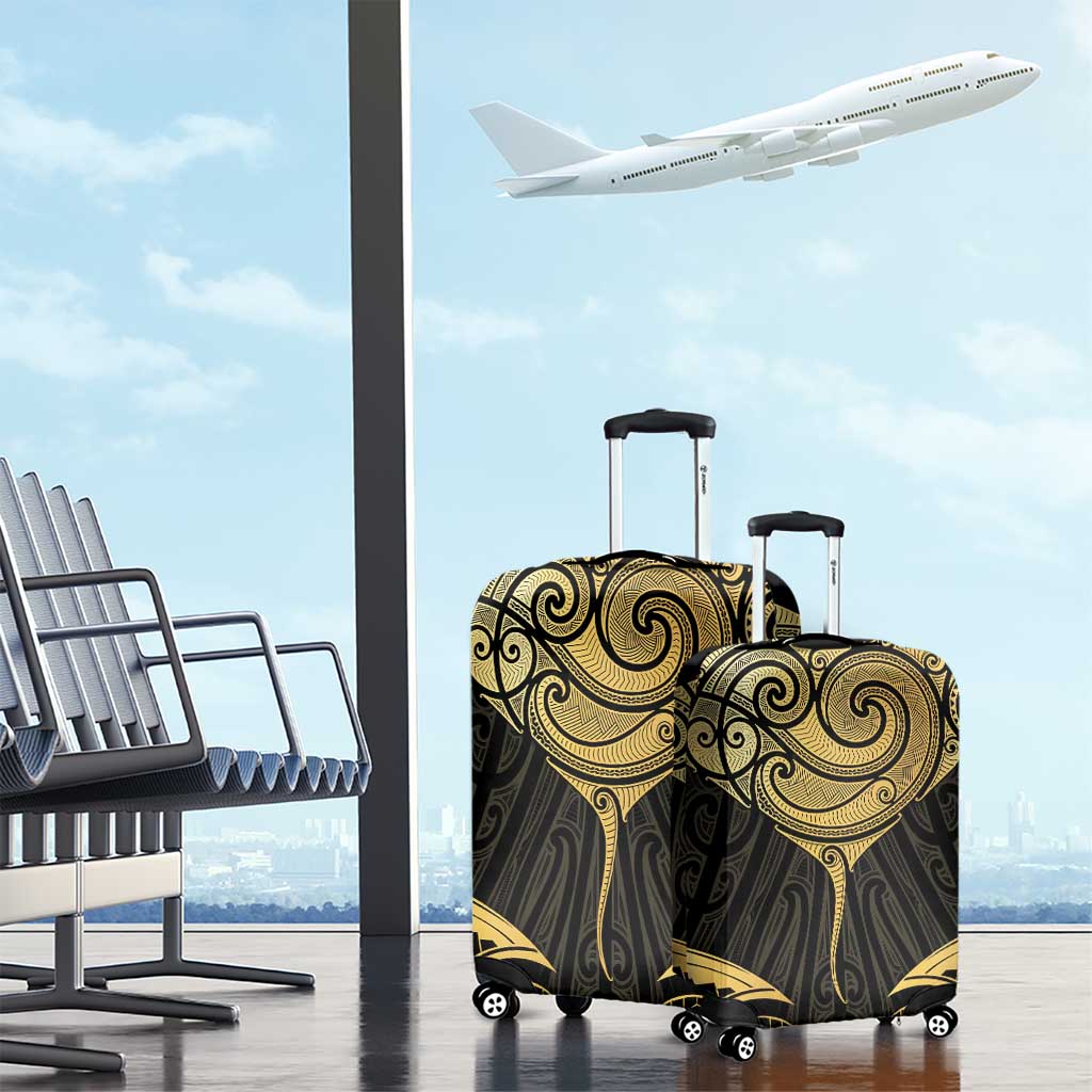 Gold Black New Zealand Manta Ray Luggage Cover Aotearoa Maori Haehae - Aussie Hoodie