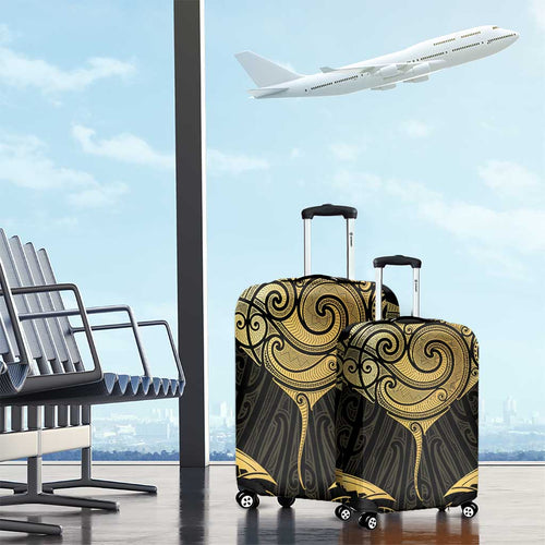 Gold Black New Zealand Manta Ray Luggage Cover Aotearoa Maori Haehae - Aussie Hoodie