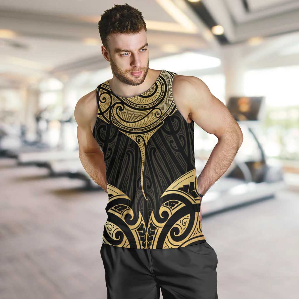 Gold Black New Zealand Manta Ray Men Tank Top Aotearoa Maori Haehae - Aussie Hoodie