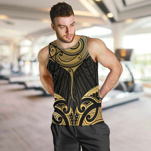 Gold Black New Zealand Manta Ray Men Tank Top Aotearoa Maori Haehae - Aussie Hoodie