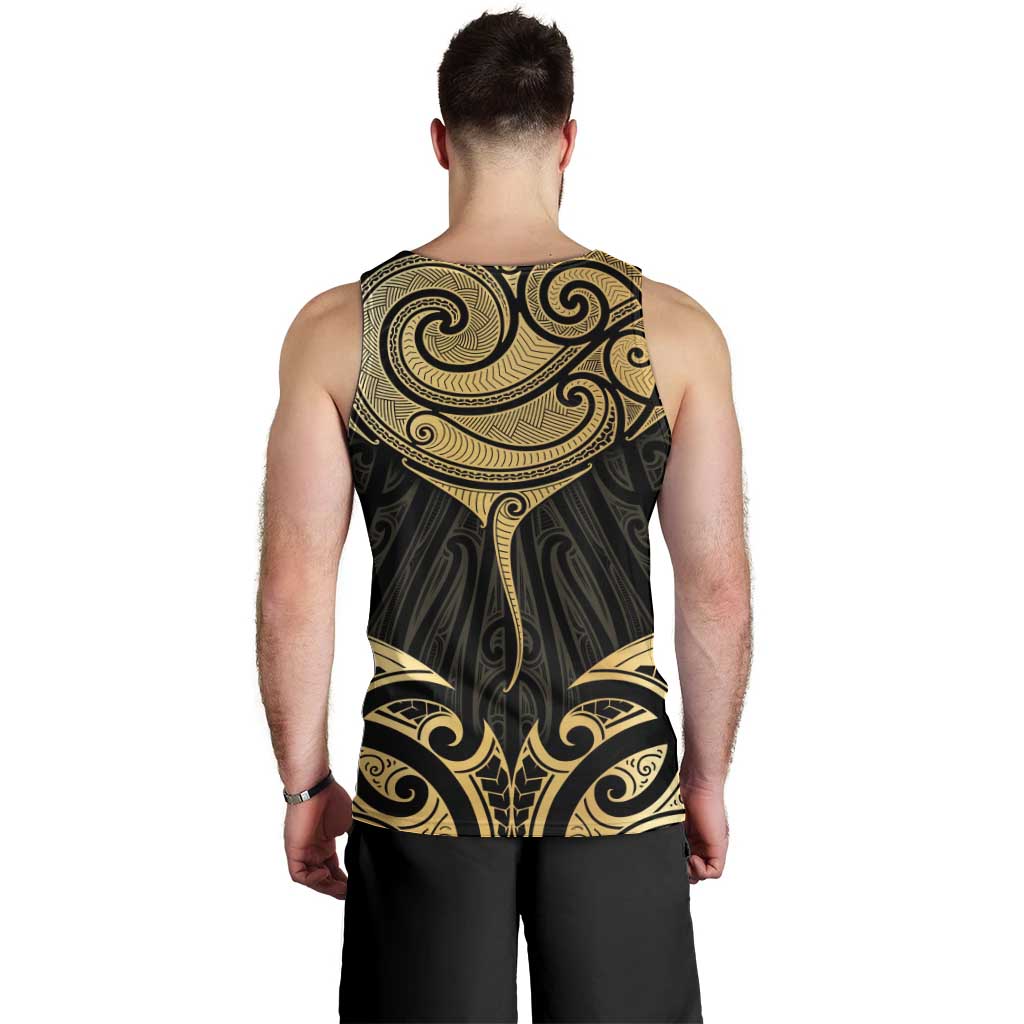 Gold Black New Zealand Manta Ray Men Tank Top Aotearoa Maori Haehae - Aussie Hoodie