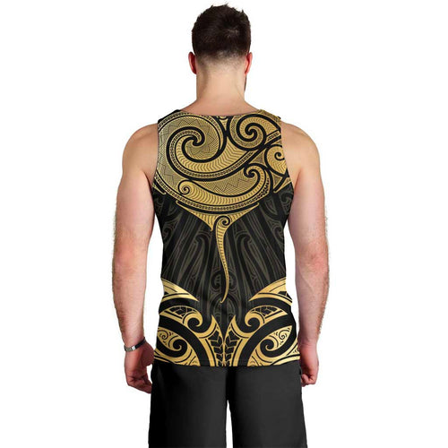 Gold Black New Zealand Manta Ray Men Tank Top Aotearoa Maori Haehae - Aussie Hoodie