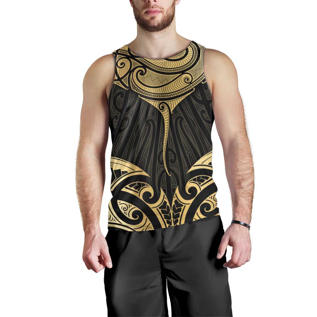 Gold Black New Zealand Manta Ray Men Tank Top Aotearoa Maori Haehae - Aussie Hoodie