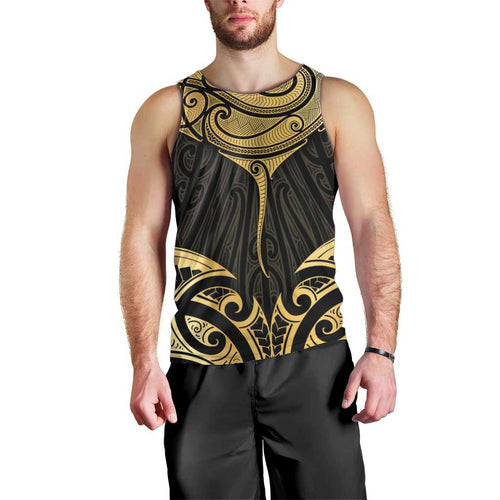 Gold Black New Zealand Manta Ray Men Tank Top Aotearoa Maori Haehae - Aussie Hoodie