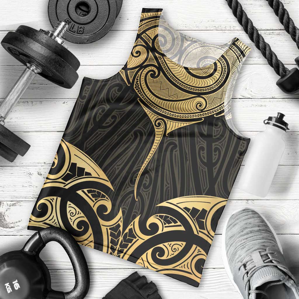 Gold Black New Zealand Manta Ray Men Tank Top Aotearoa Maori Haehae - Aussie Hoodie