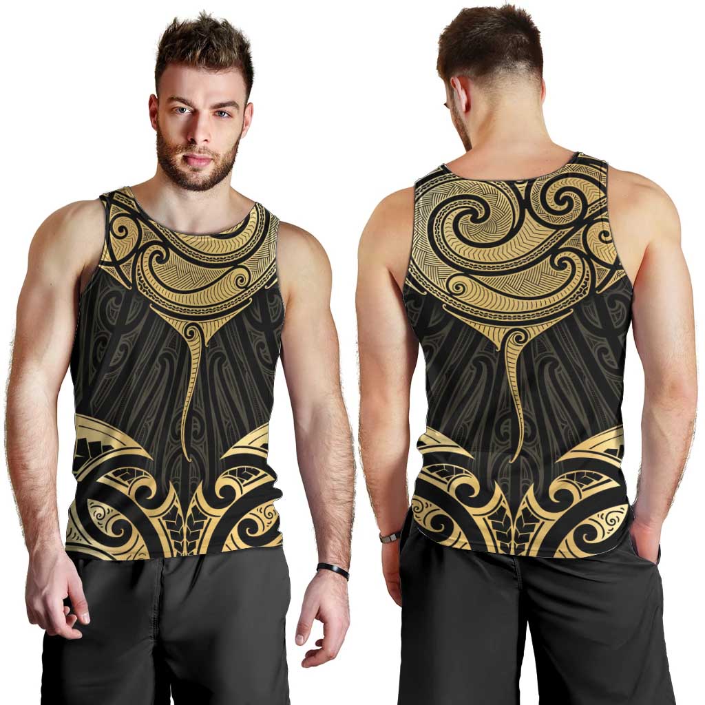 Gold Black New Zealand Manta Ray Men Tank Top Aotearoa Maori Haehae - Aussie Hoodie