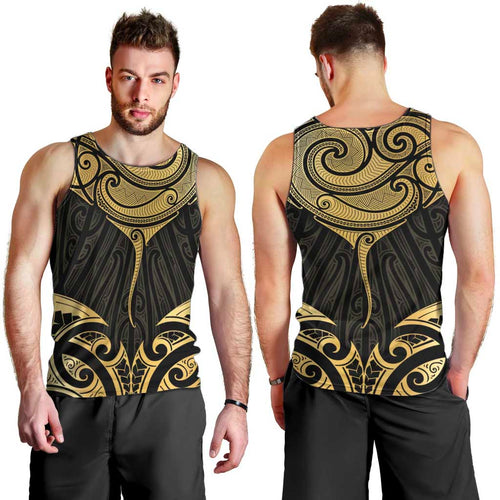 Gold Black New Zealand Manta Ray Men Tank Top Aotearoa Maori Haehae - Aussie Hoodie