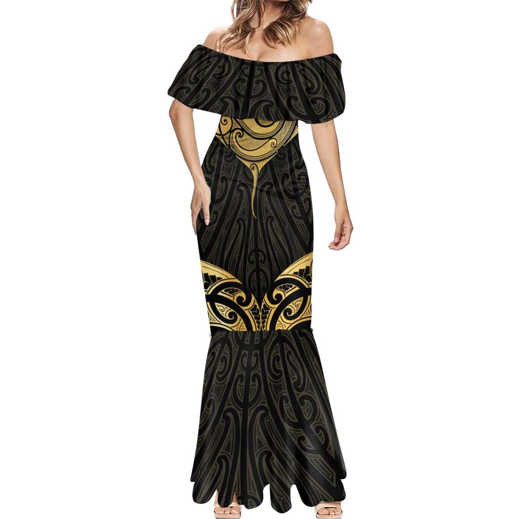 Gold Black New Zealand Manta Ray Mermaid Dress Aotearoa Maori Haehae - Aussie Hoodie