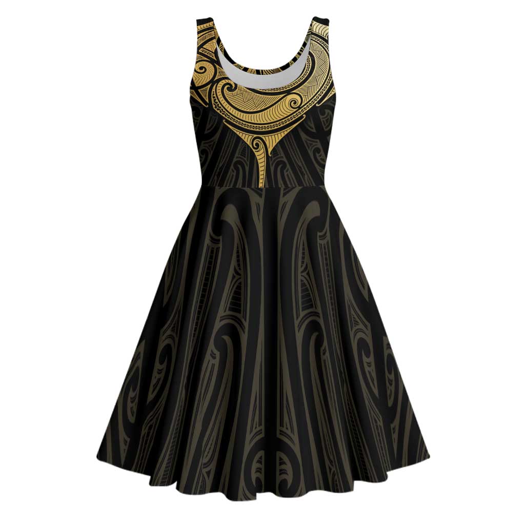 Gold Black New Zealand Manta Ray Midi Dress Aotearoa Maori Haehae - Aussie Hoodie