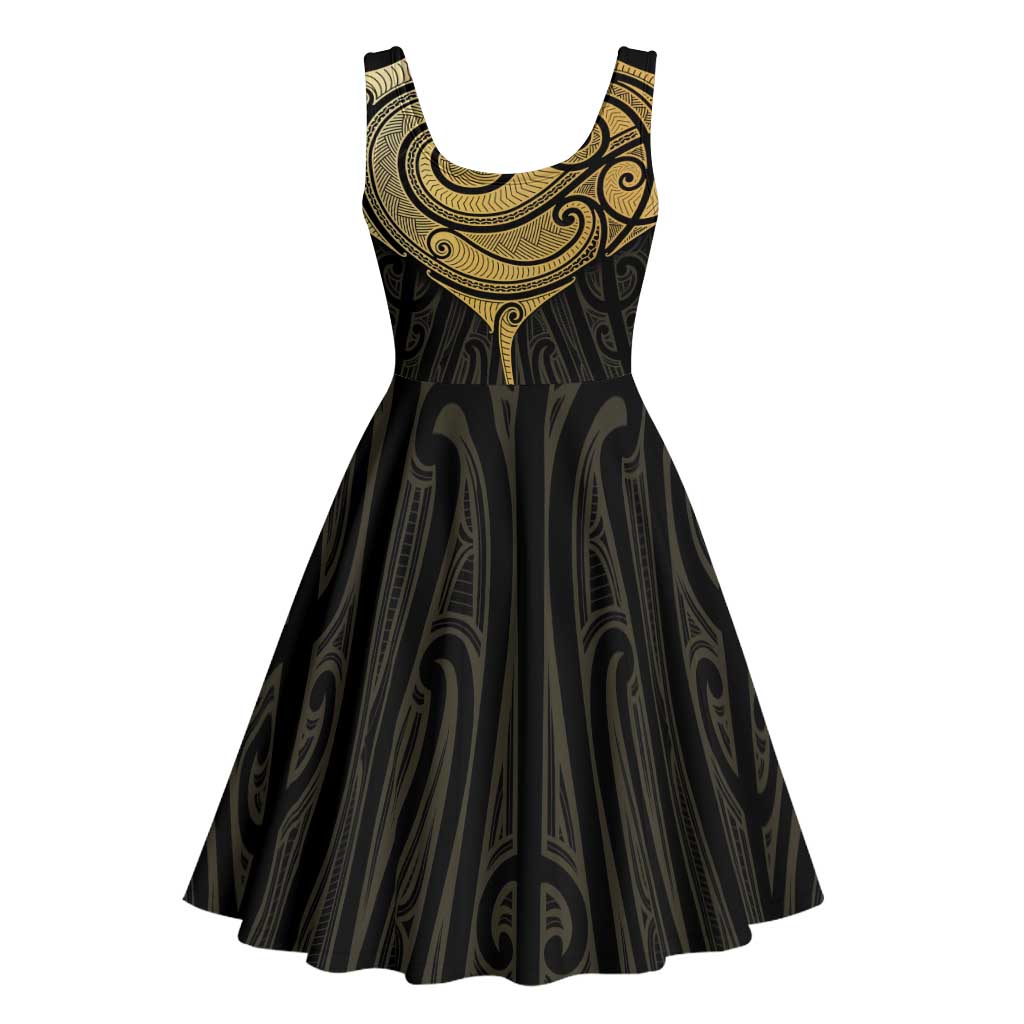 Gold Black New Zealand Manta Ray Midi Dress Aotearoa Maori Haehae - Aussie Hoodie