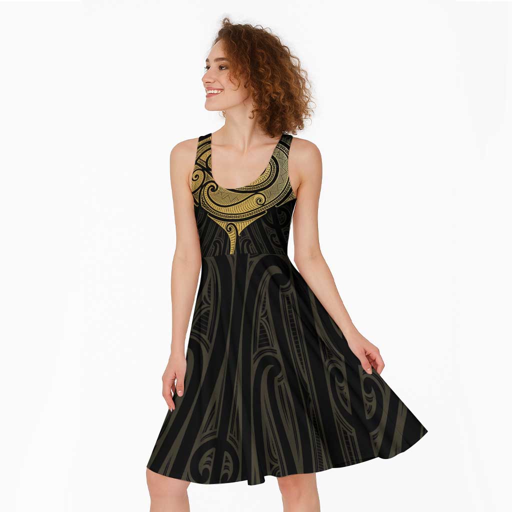 Gold Black New Zealand Manta Ray Midi Dress Aotearoa Maori Haehae - Aussie Hoodie