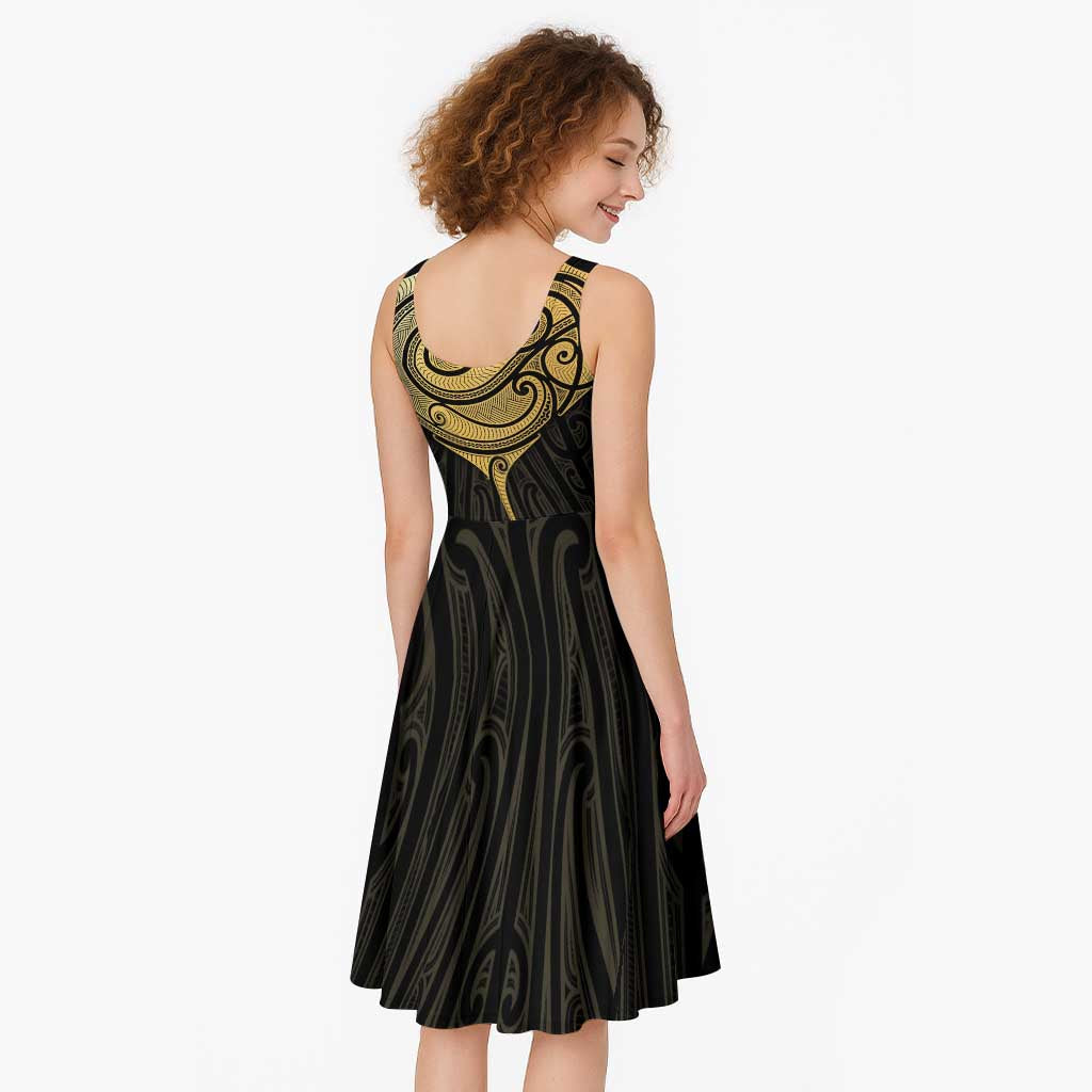 Gold Black New Zealand Manta Ray Midi Dress Aotearoa Maori Haehae - Aussie Hoodie