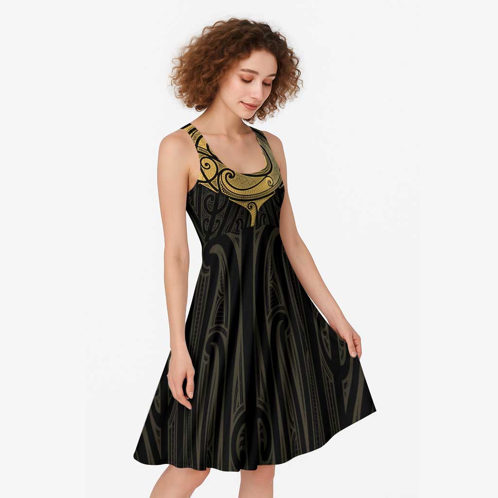 Gold Black New Zealand Manta Ray Midi Dress Aotearoa Maori Haehae - Aussie Hoodie