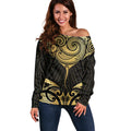 Gold Black New Zealand Manta Ray Off Shoulder Sweater Aotearoa Maori Haehae - Aussie Hoodie