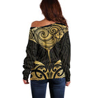 Gold Black New Zealand Manta Ray Off Shoulder Sweater Aotearoa Maori Haehae - Aussie Hoodie