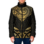 Gold Black New Zealand Manta Ray Padded Jacket Aotearoa Maori Haehae - Aussie Hoodie