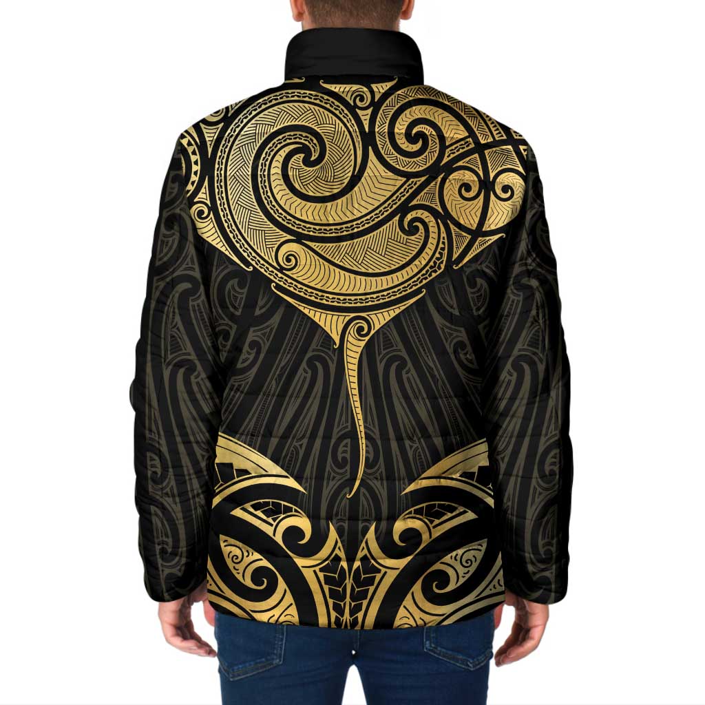 Gold Black New Zealand Manta Ray Padded Jacket Aotearoa Maori Haehae - Aussie Hoodie