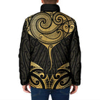Gold Black New Zealand Manta Ray Padded Jacket Aotearoa Maori Haehae - Aussie Hoodie