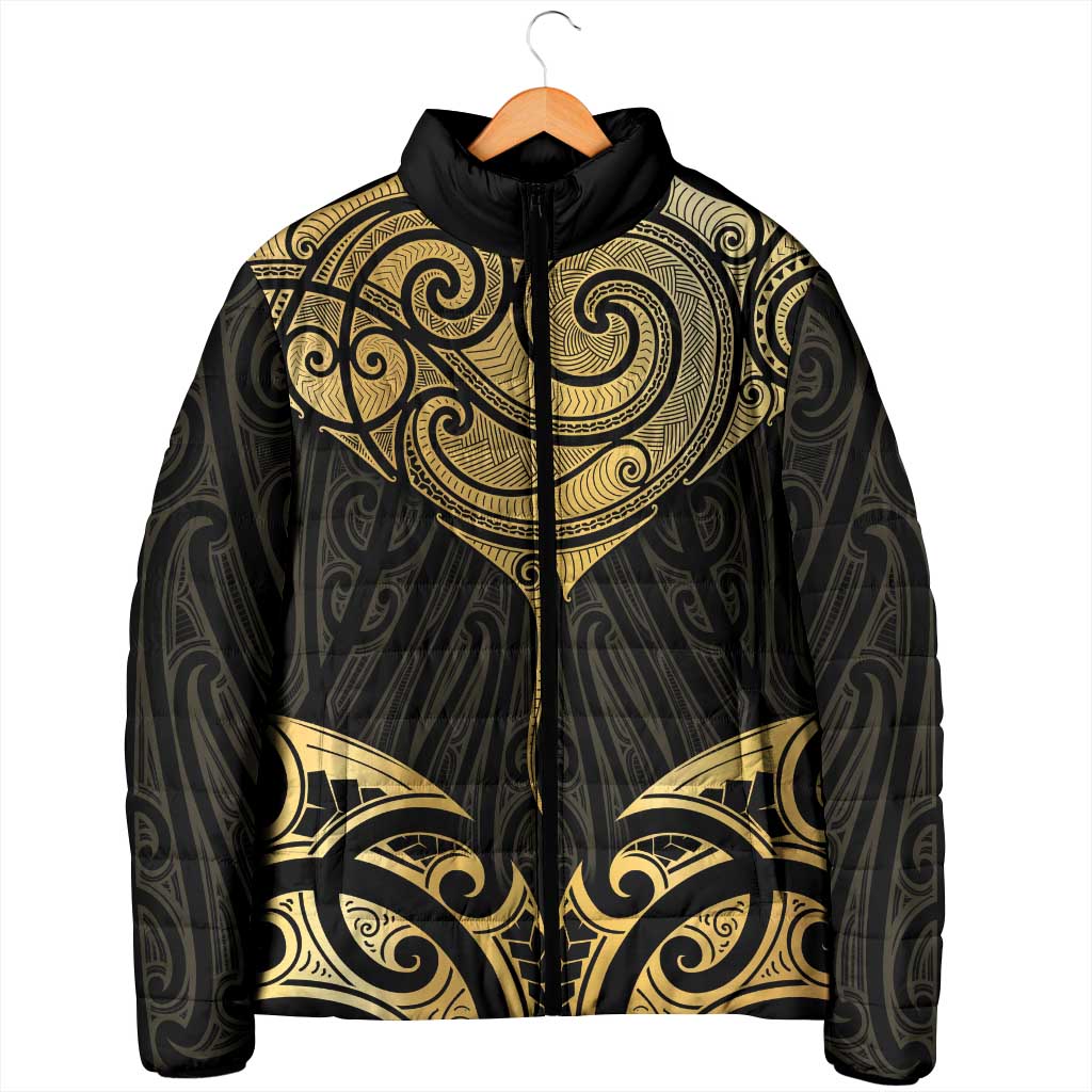 Gold Black New Zealand Manta Ray Padded Jacket Aotearoa Maori Haehae - Aussie Hoodie