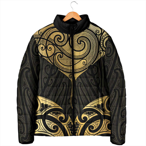 Gold Black New Zealand Manta Ray Padded Jacket Aotearoa Maori Haehae - Aussie Hoodie