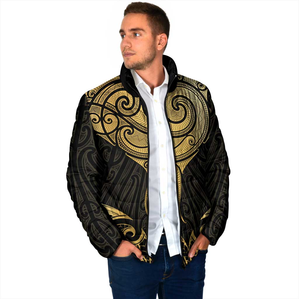Gold Black New Zealand Manta Ray Padded Jacket Aotearoa Maori Haehae - Aussie Hoodie