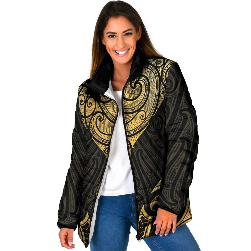 Gold Black New Zealand Manta Ray Padded Jacket Aotearoa Maori Haehae - Aussie Hoodie