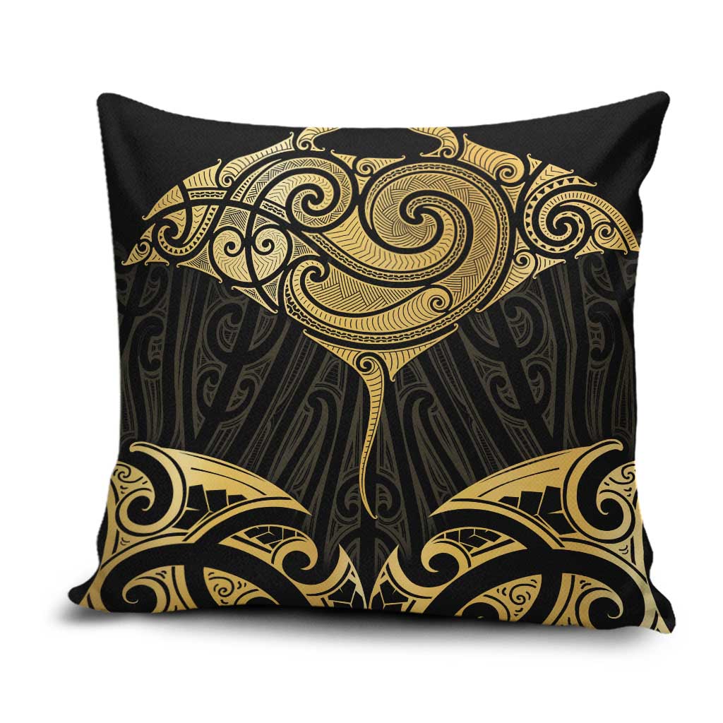 Gold Black New Zealand Manta Ray Pillow Cover Aotearoa Maori Haehae - Aussie Hoodie
