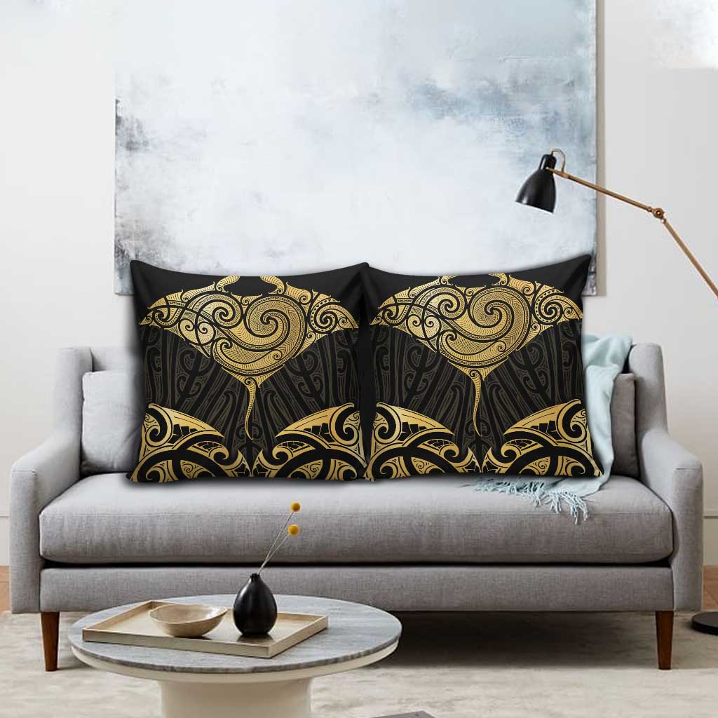 Gold Black New Zealand Manta Ray Pillow Cover Aotearoa Maori Haehae - Aussie Hoodie