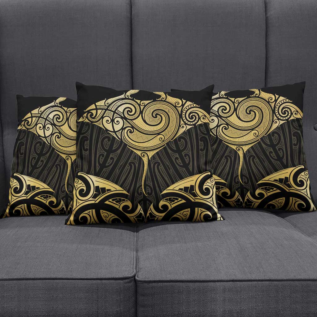 Gold Black New Zealand Manta Ray Pillow Cover Aotearoa Maori Haehae - Aussie Hoodie