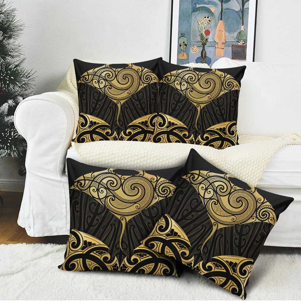Gold Black New Zealand Manta Ray Pillow Cover Aotearoa Maori Haehae - Aussie Hoodie