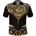 Gold Black New Zealand Manta Ray Polo Shirt Aotearoa Maori Haehae - Aussie Hoodie