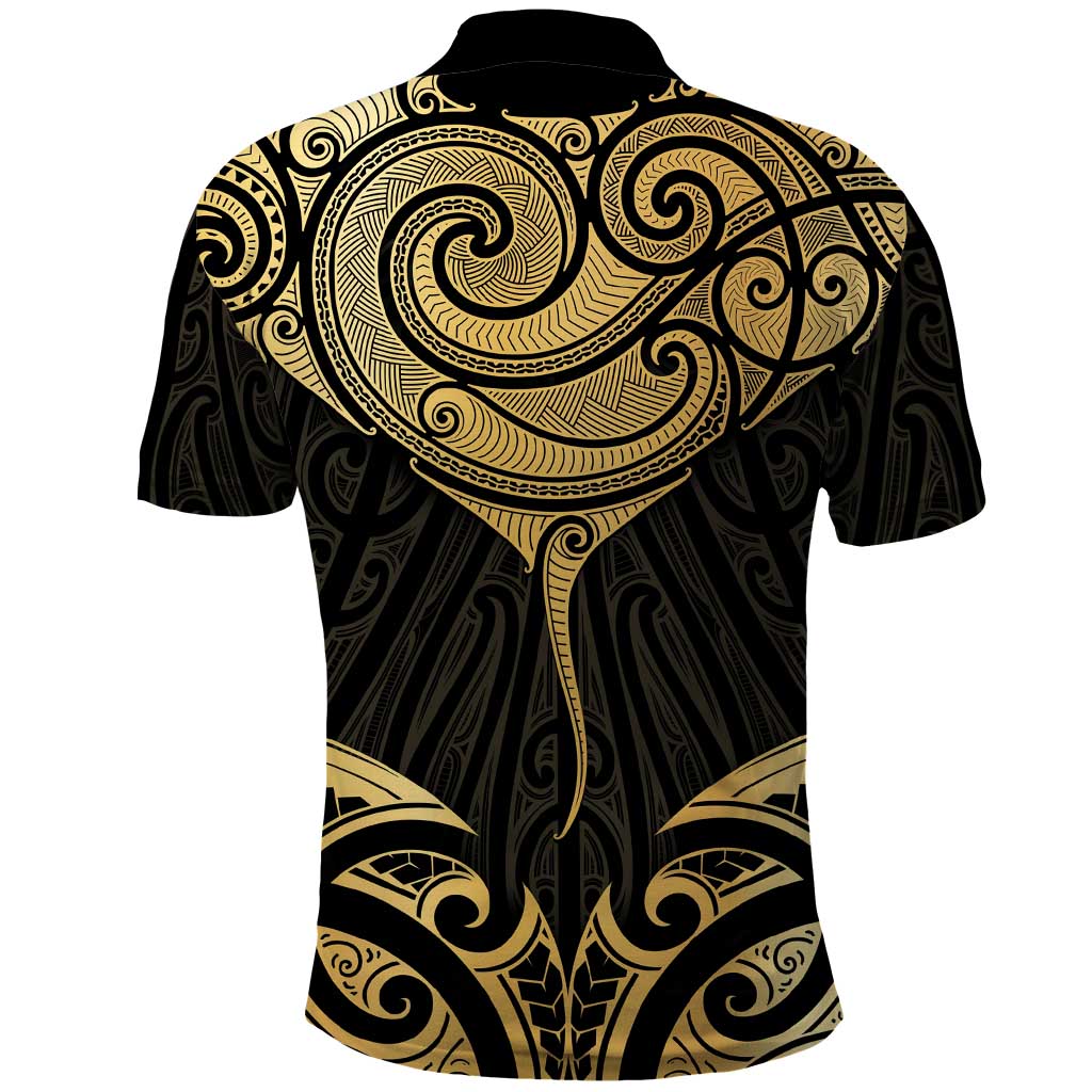 Gold Black New Zealand Manta Ray Polo Shirt Aotearoa Maori Haehae - Aussie Hoodie