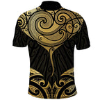 Gold Black New Zealand Manta Ray Polo Shirt Aotearoa Maori Haehae - Aussie Hoodie