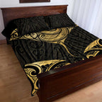 Gold Black New Zealand Manta Ray Quilt Bed Set Aotearoa Maori Haehae - Aussie Hoodie