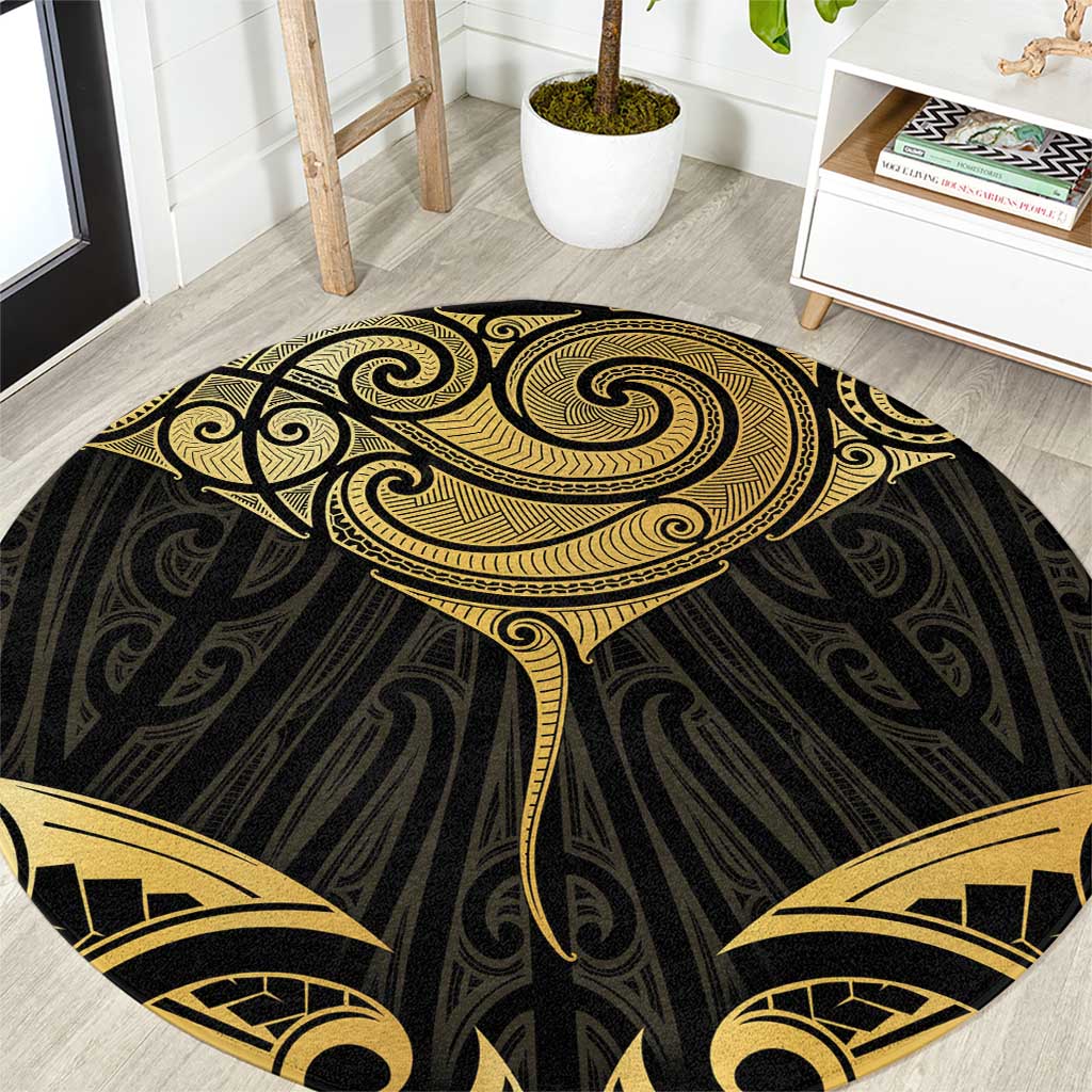 Gold Black New Zealand Manta Ray Round Carpet Aotearoa Maori Haehae - Aussie Hoodie