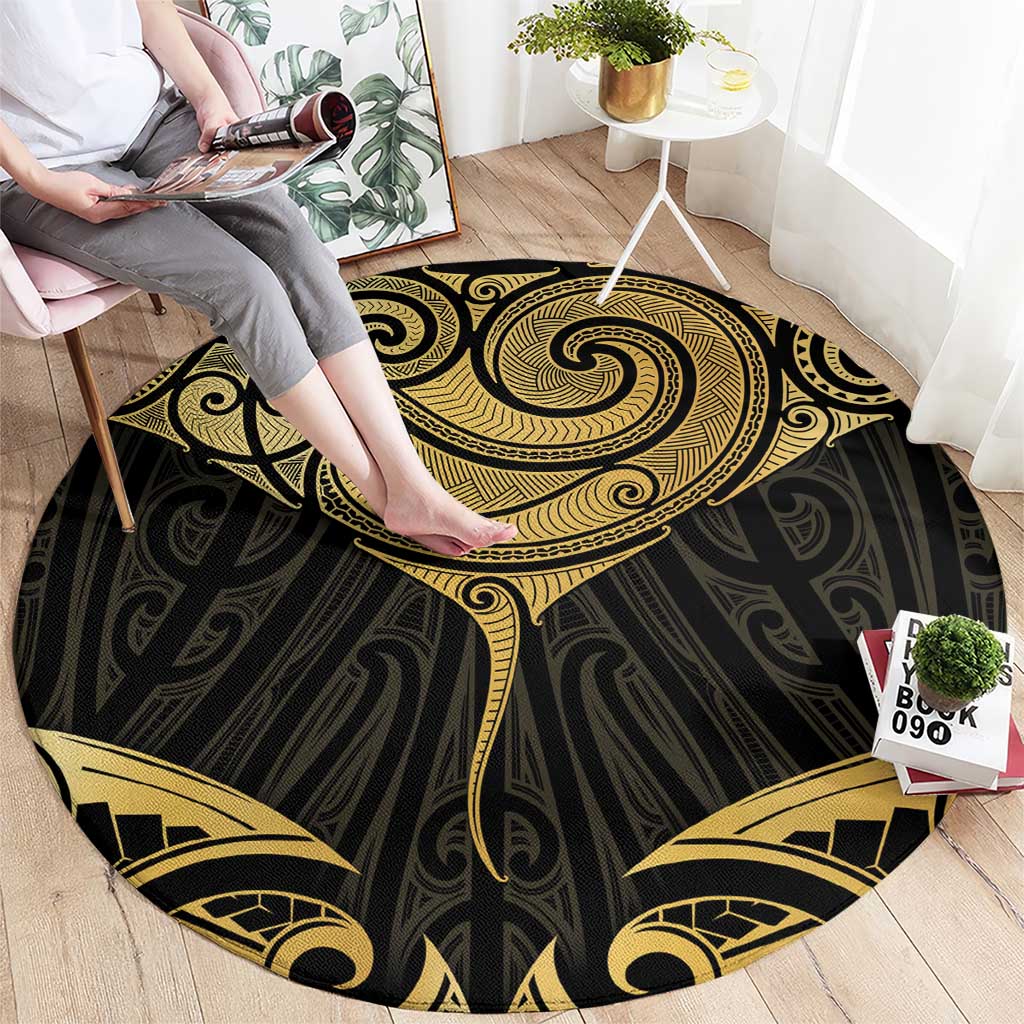 Gold Black New Zealand Manta Ray Round Carpet Aotearoa Maori Haehae - Aussie Hoodie