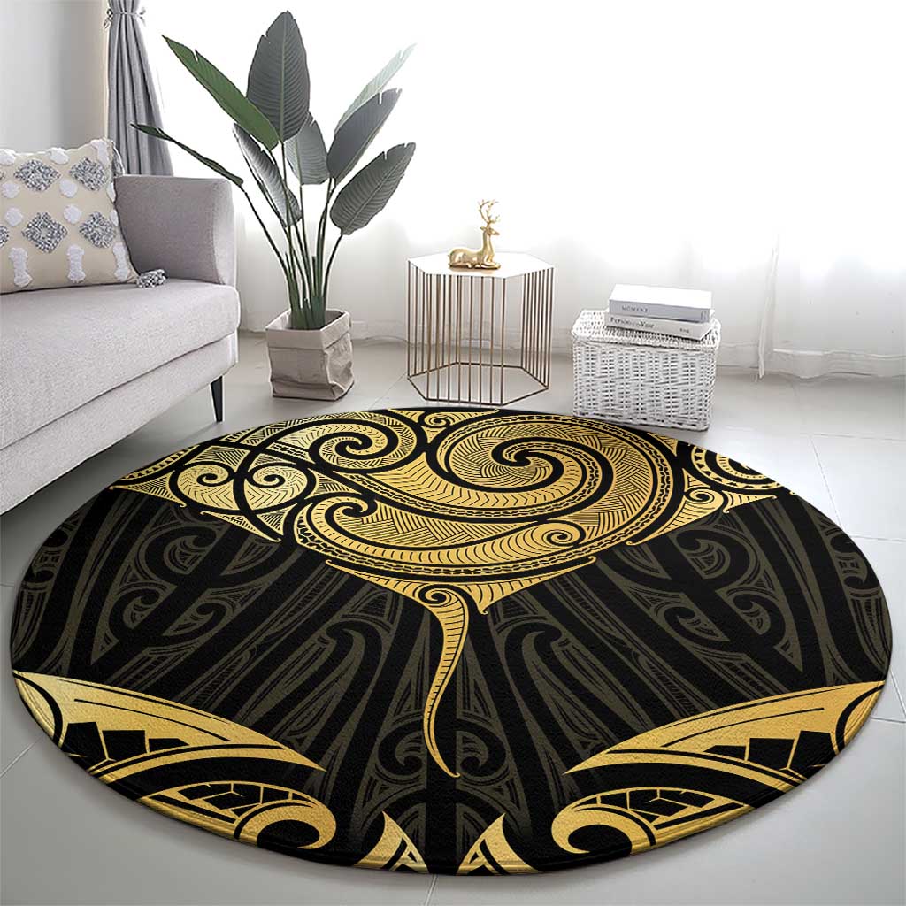 Gold Black New Zealand Manta Ray Round Carpet Aotearoa Maori Haehae - Aussie Hoodie