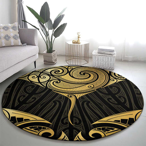 Gold Black New Zealand Manta Ray Round Carpet Aotearoa Maori Haehae - Aussie Hoodie