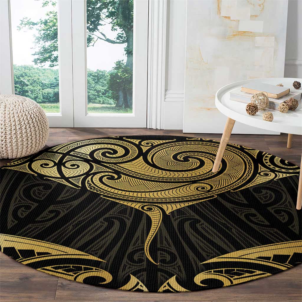Gold Black New Zealand Manta Ray Round Carpet Aotearoa Maori Haehae - Aussie Hoodie